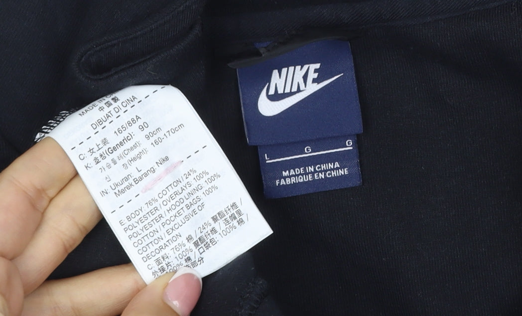 Additional view of Nike Teens Black L Full Zip Hooded Sweatshirt Logo Cotton Blend
