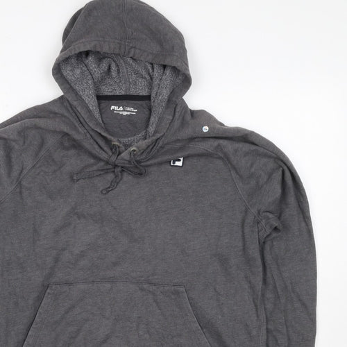 FILA Men’s Grey S Pullover Hoodie Logo Fleece Kangaroo Pocket