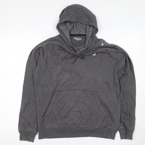 FILA Men’s Grey S Pullover Hoodie Logo Fleece Kangaroo Pocket