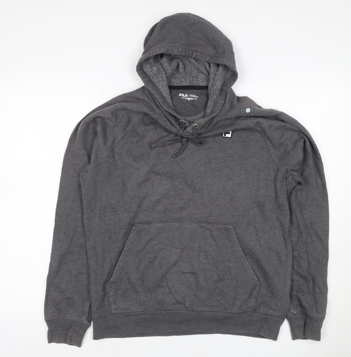 FILA Men’s Grey S Pullover Hoodie Logo Fleece Kangaroo Pocket