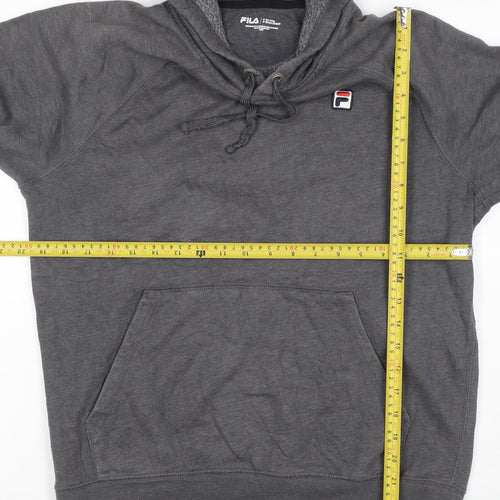 FILA Men’s Grey S Pullover Hoodie Logo Fleece Kangaroo Pocket