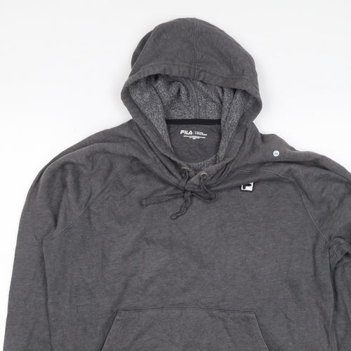FILA Men’s Grey S Pullover Hoodie Logo Fleece Kangaroo Pocket