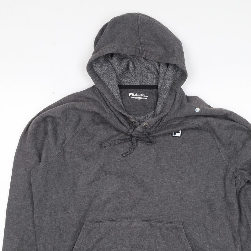 FILA Men’s Grey S Pullover Hoodie Logo Fleece Kangaroo Pocket