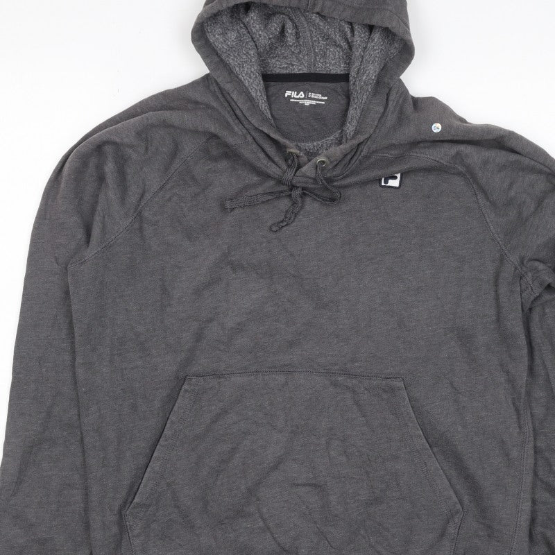FILA Men’s Grey S Pullover Hoodie Logo Fleece Kangaroo Pocket