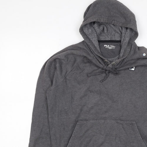 FILA Men’s Grey S Pullover Hoodie Logo Fleece Kangaroo Pocket