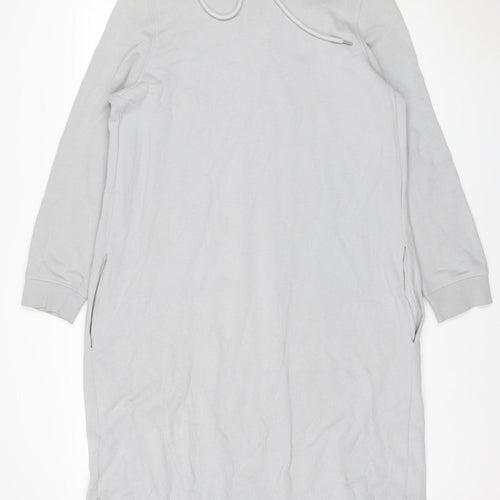 COS Women Grey L Long Hooded Jersey Jumper Dress Pockets