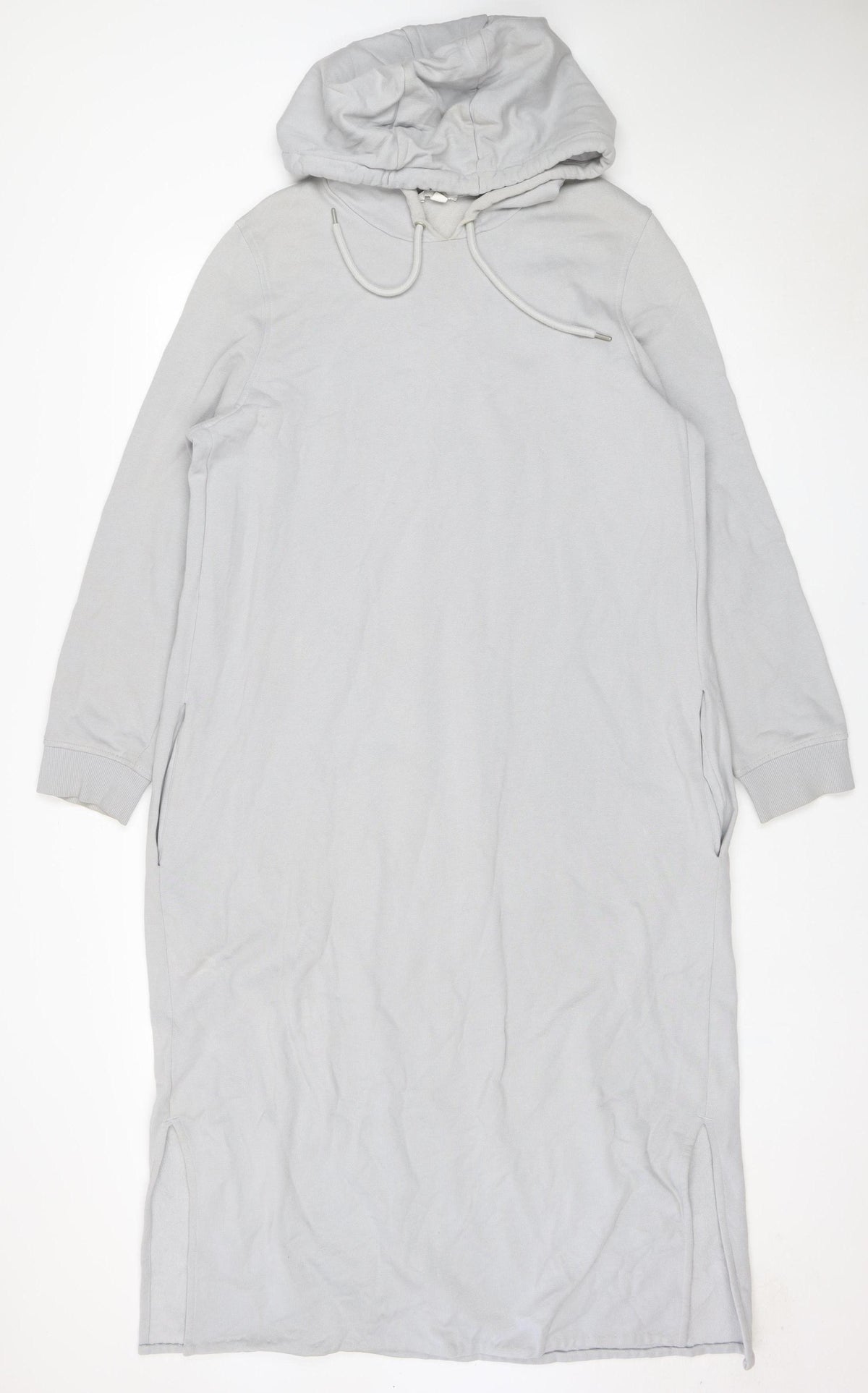 COS Women Grey L Long Hooded Jersey Jumper Dress Pockets
