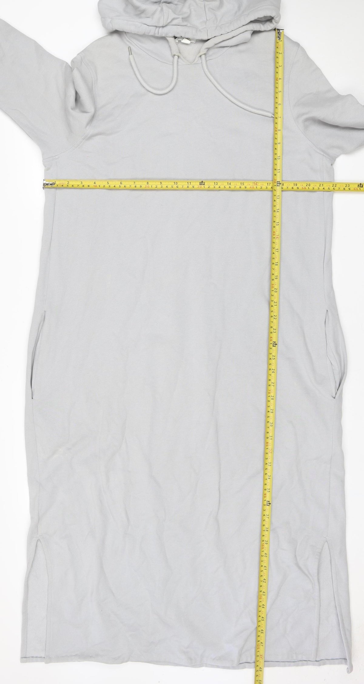 COS Women Grey L Long Hooded Jersey Jumper Dress Pockets