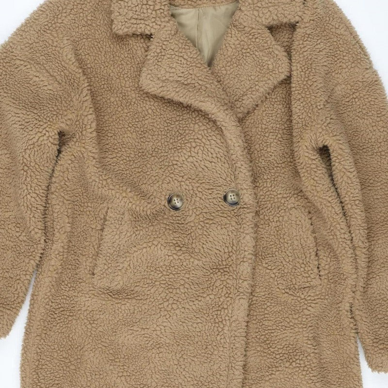 PrettyLittleThing Women’s Beige UK 8 Teddy Borg Jacket Button Lined