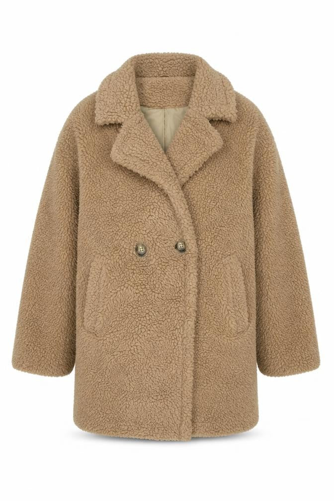 PrettyLittleThing Women’s Beige UK 8 Teddy Borg Jacket Button Lined