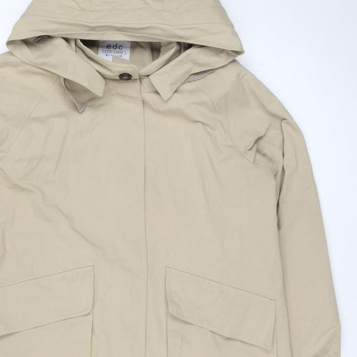 EDC Women’s Beige XL UK 12 Hooded Long Cotton Blend Parka Coat