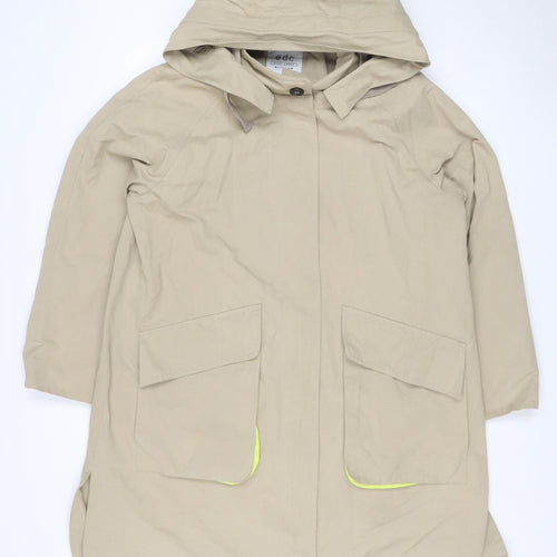 EDC Women’s Beige XL UK 12 Hooded Long Cotton Blend Parka Coat