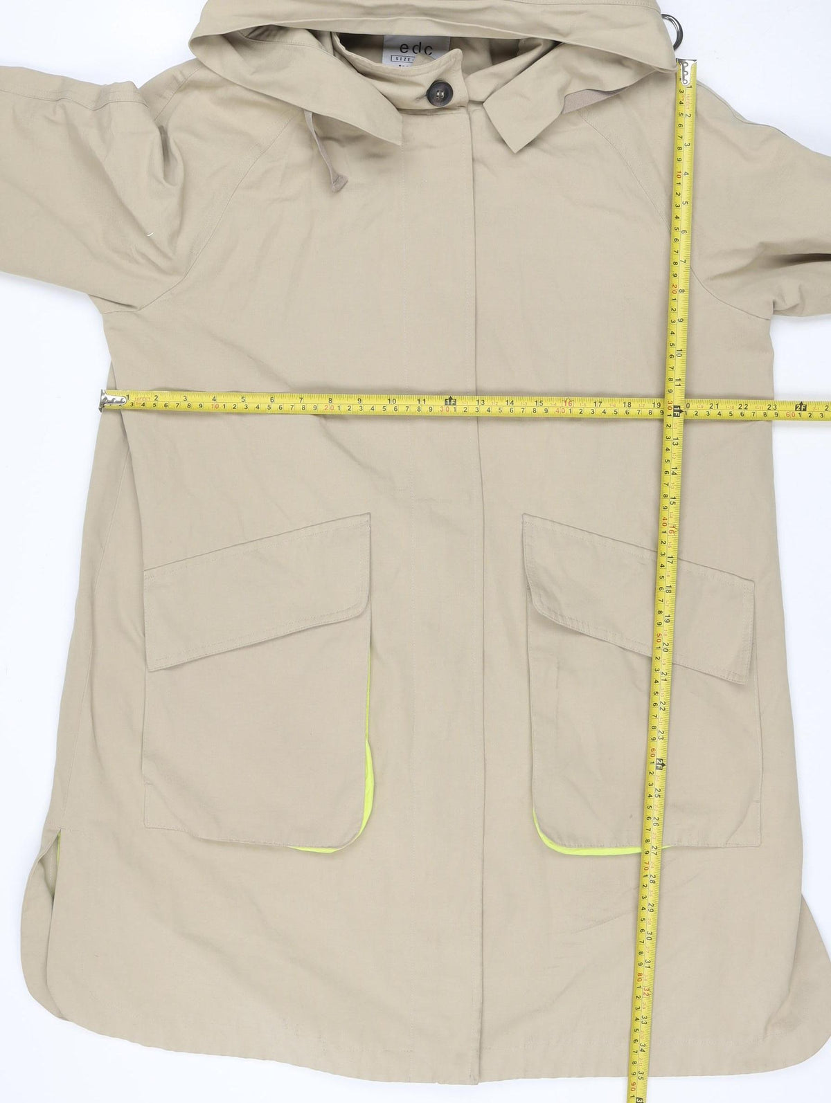 EDC Women’s Beige XL UK 12 Hooded Long Cotton Blend Parka Coat
