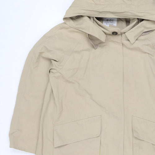 EDC Women’s Beige XL UK 12 Hooded Long Cotton Blend Parka Coat