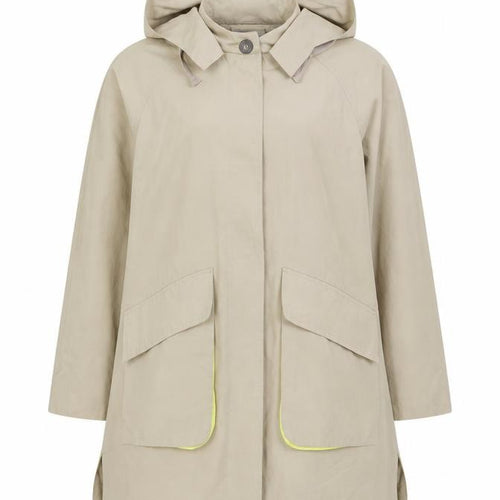 EDC Women’s Beige XL UK 12 Hooded Long Cotton Blend Parka Coat