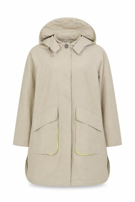 EDC Women’s Beige XL UK 12 Hooded Long Cotton Blend Parka Coat