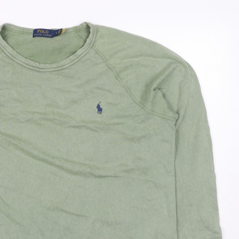 Polo Ralph Lauren Men Green L Logo Embroidered Crew Neck Pullover Sweatshirt