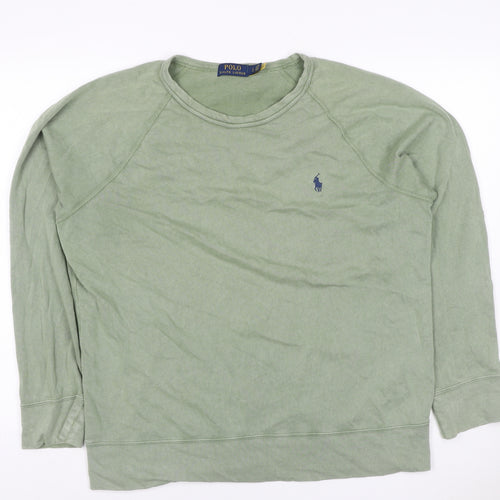 Polo Ralph Lauren Men Green L Logo Embroidered Crew Neck Pullover Sweatshirt