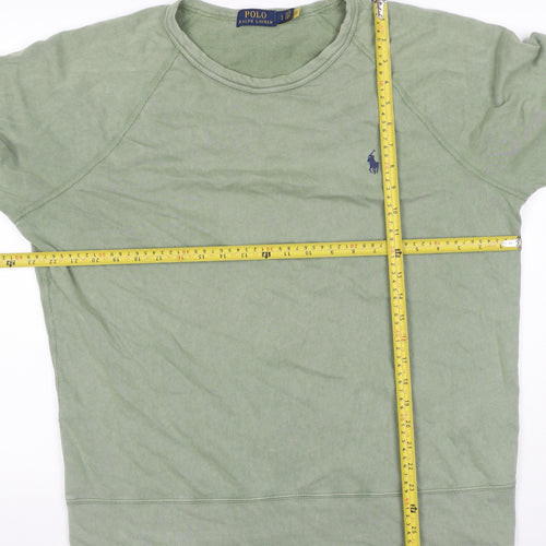 Polo Ralph Lauren Men Green L Logo Embroidered Crew Neck Pullover Sweatshirt