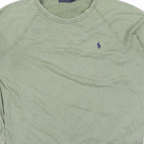 Polo Ralph Lauren Men Green L Logo Embroidered Crew Neck Pullover Sweatshirt