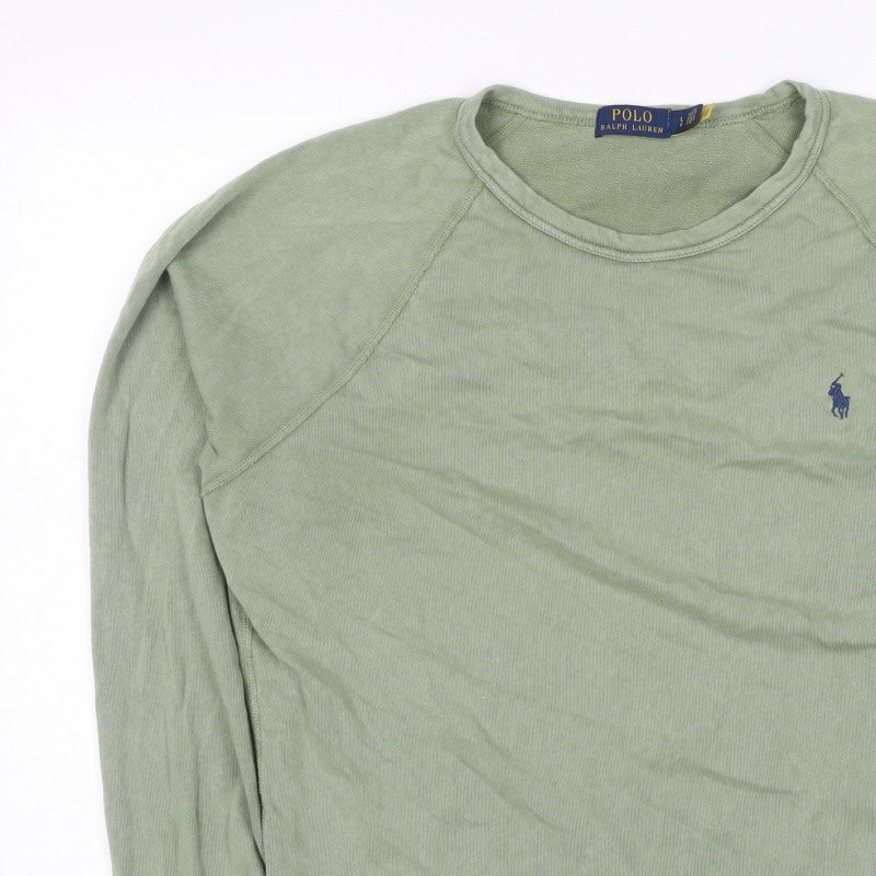 Polo Ralph Lauren Men Green L Logo Embroidered Crew Neck Pullover Sweatshirt
