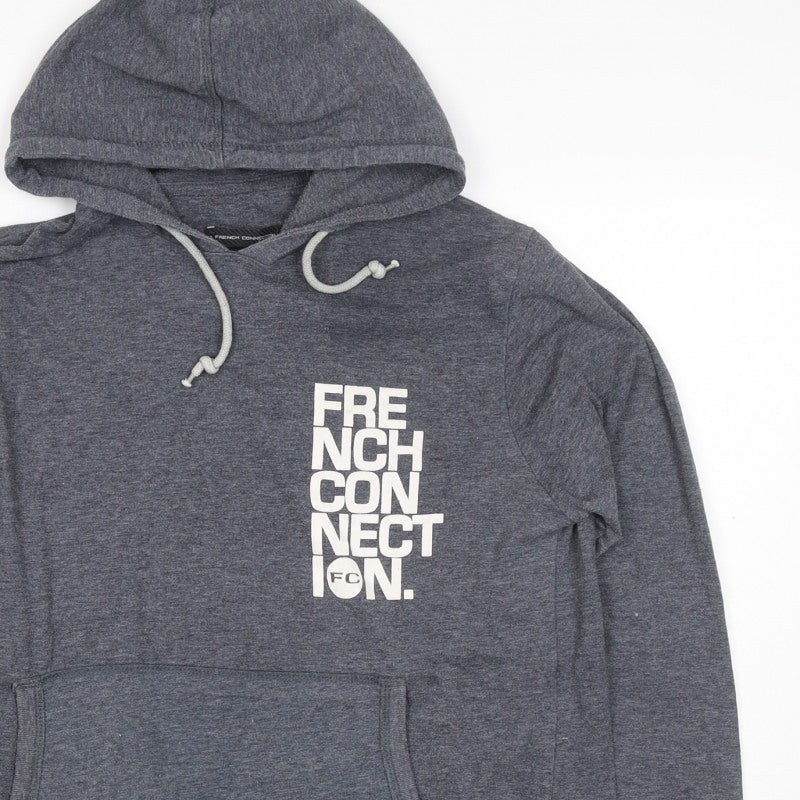 French Connection Men’s Grey L Pullover Hoodie Logo Graphic Pockets