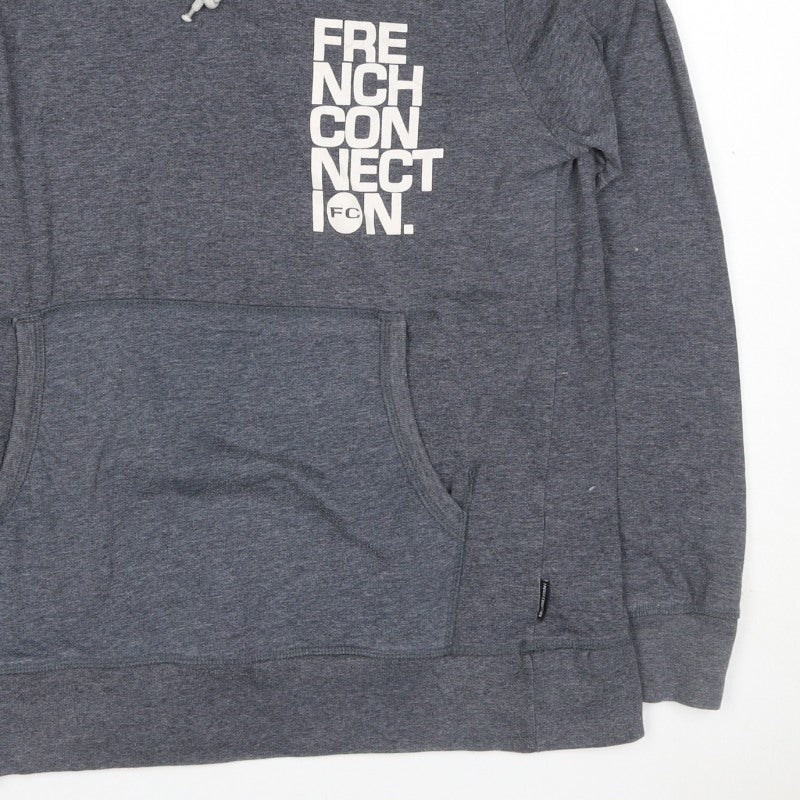French Connection Men’s Grey L Pullover Hoodie Logo Graphic Pockets
