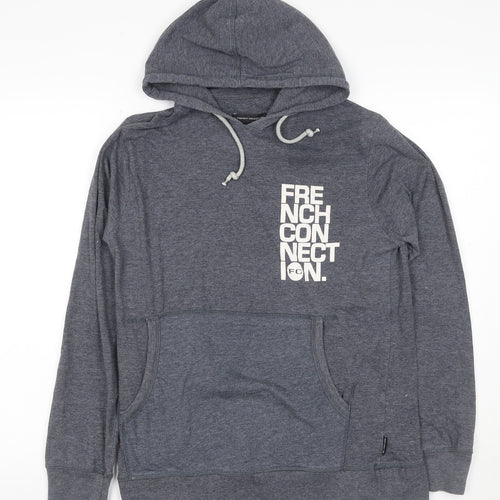 French Connection Men’s Grey L Pullover Hoodie Logo Graphic Pockets