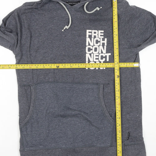 French Connection Men’s Grey L Pullover Hoodie Logo Graphic Pockets
