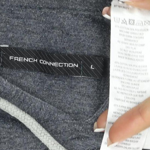 French Connection Men’s Grey L Pullover Hoodie Logo Graphic Pockets