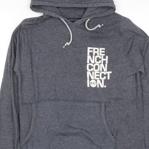 French Connection Men’s Grey L Pullover Hoodie Logo Graphic Pockets