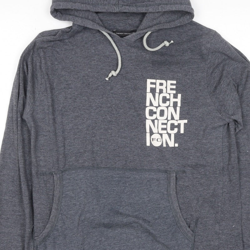French Connection Men’s Grey L Pullover Hoodie Logo Graphic Pockets