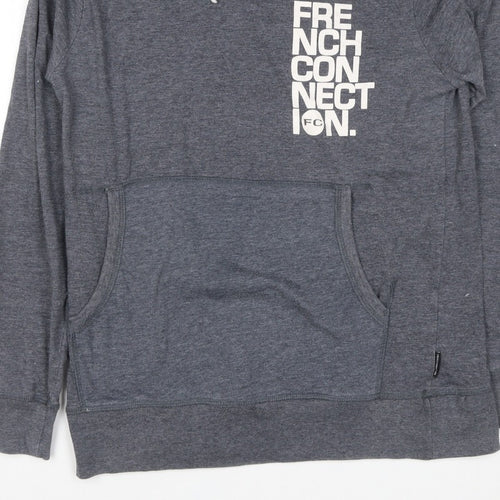 French Connection Men’s Grey L Pullover Hoodie Logo Graphic Pockets