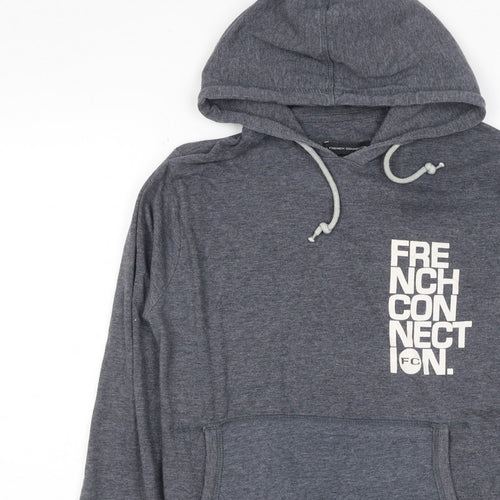 French Connection Men’s Grey L Pullover Hoodie Logo Graphic Pockets