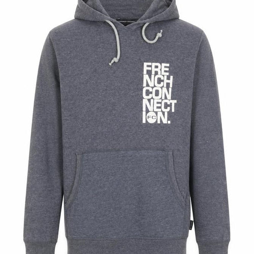 French Connection Men’s Grey L Pullover Hoodie Logo Graphic Pockets