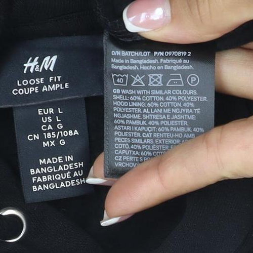 H&M Women’s Black L Loose Fit Pullover Hoodie Drawstring Pocket
