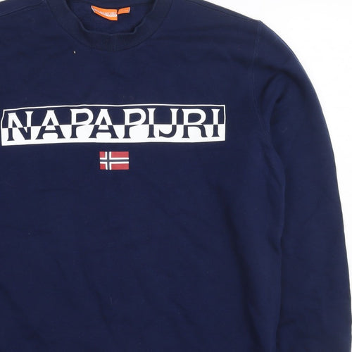 Napapijri Men’s Blue M Logo Flag High Neck Pullover Sweatshirt