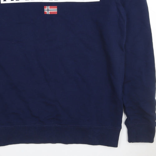 Napapijri Men’s Blue M Logo Flag High Neck Pullover Sweatshirt