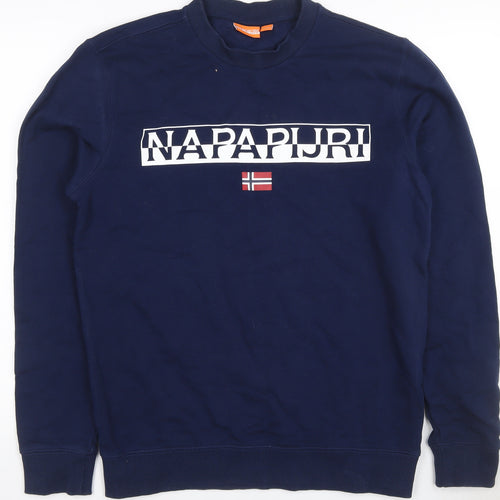 Napapijri Men’s Blue M Logo Flag High Neck Pullover Sweatshirt