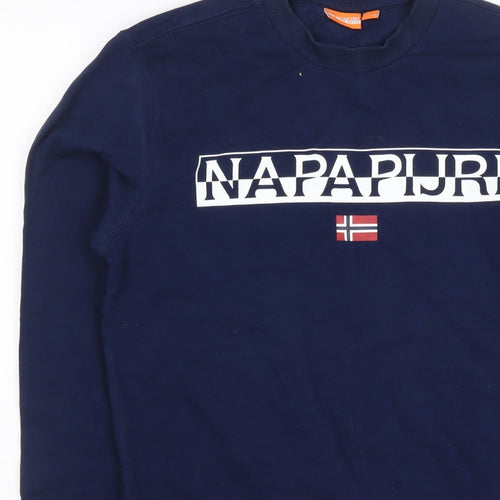 Napapijri Men’s Blue M Logo Flag High Neck Pullover Sweatshirt