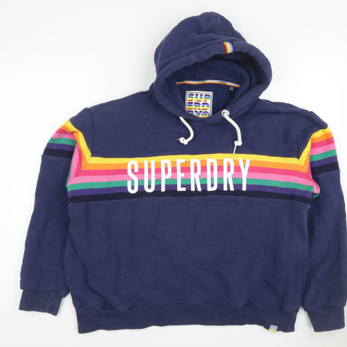 Superdry Women’s Blue UK 16 Rainbow Stripe Logo Pullover Hoodie