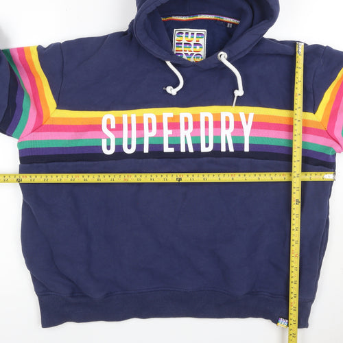 Superdry Women’s Blue UK 16 Rainbow Stripe Logo Pullover Hoodie