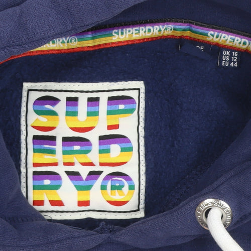 Superdry Women’s Blue UK 16 Rainbow Stripe Logo Pullover Hoodie