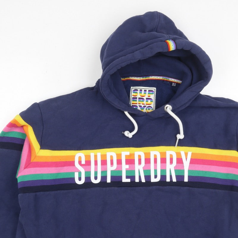 Superdry Women’s Blue UK 16 Rainbow Stripe Logo Pullover Hoodie