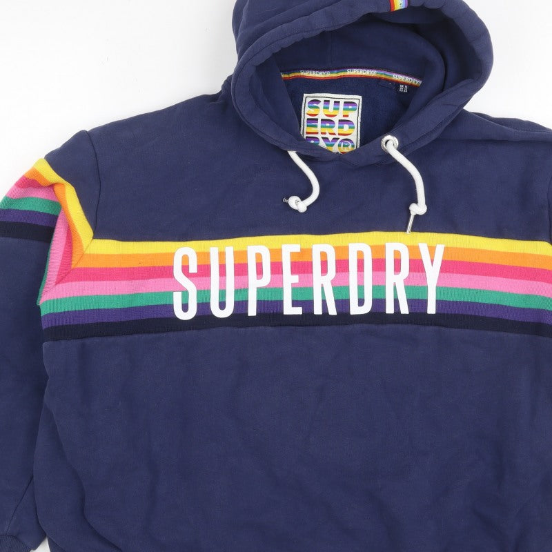 Superdry Women’s Blue UK 16 Rainbow Stripe Logo Pullover Hoodie