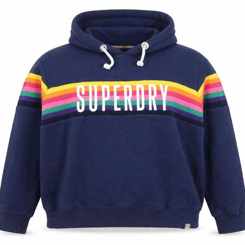 Superdry Women’s Blue UK 16 Rainbow Stripe Logo Pullover Hoodie