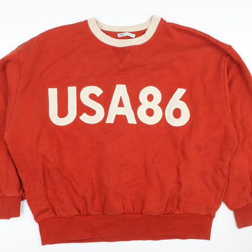 Zara Women Red USA 86 Logo Pullover Sweatshirt L