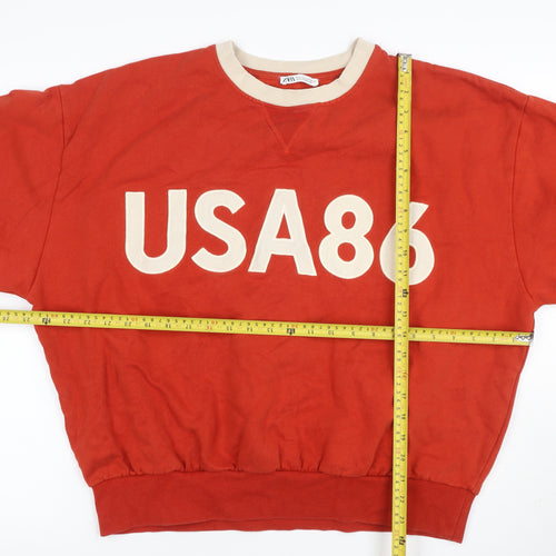 Zara Women Red USA 86 Logo Pullover Sweatshirt L