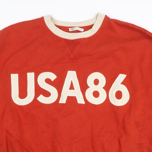 Zara Women Red USA 86 Logo Pullover Sweatshirt L