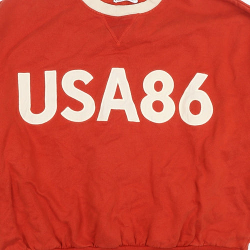 Zara Women Red USA 86 Logo Pullover Sweatshirt L